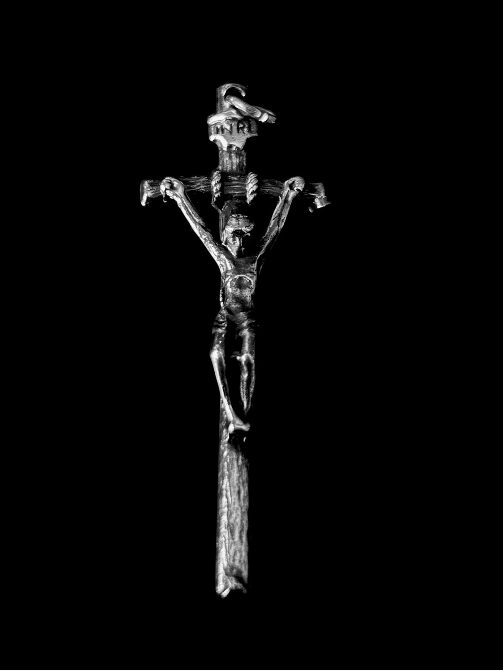 Vintage Vintage Italian Oxidized Silver-Tone Rustic Crucifix Cross Pendant
